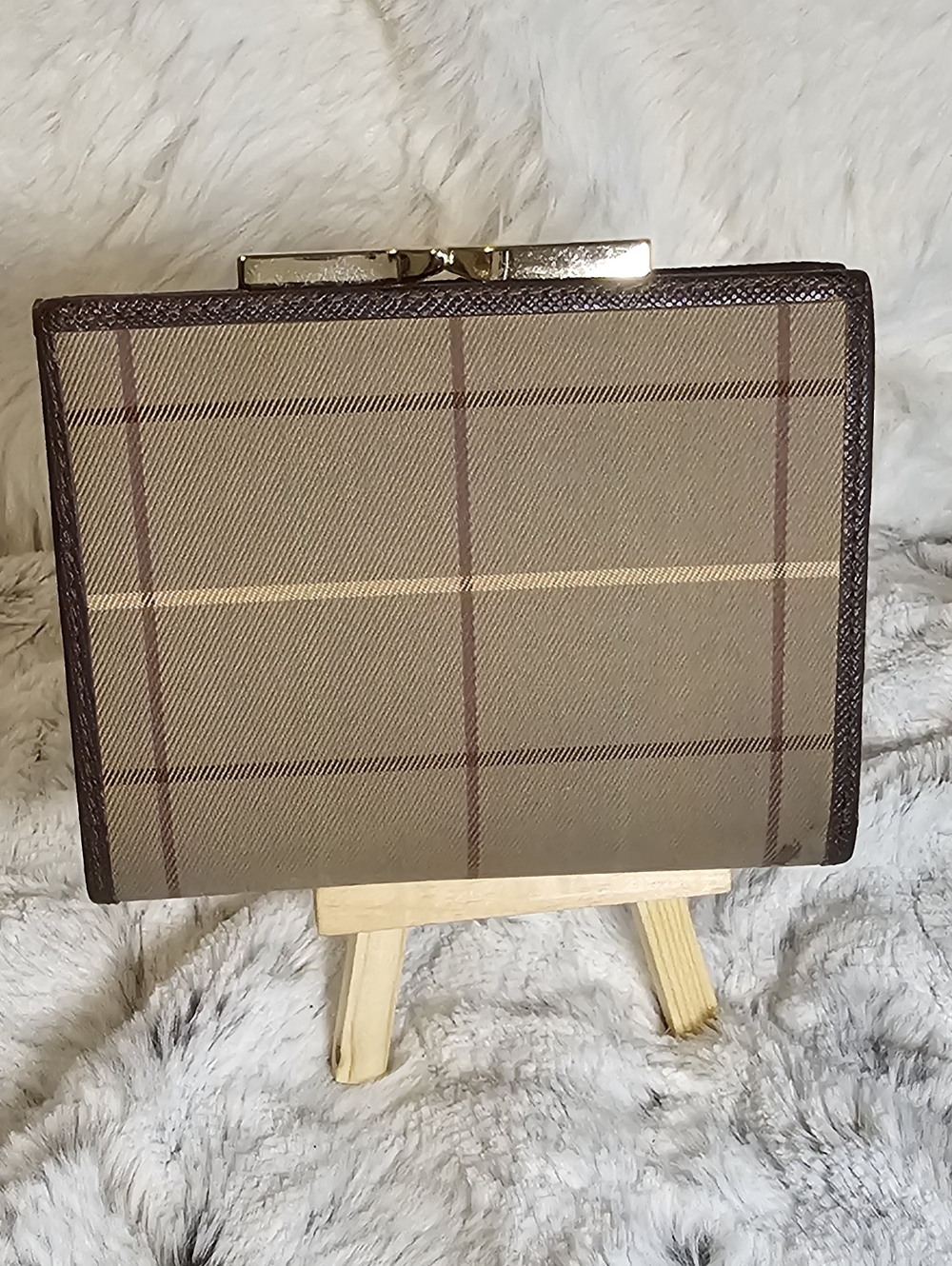 Burberry Beige and Brown Plaid Compact Kiss Wallet - Picture 6 of 14